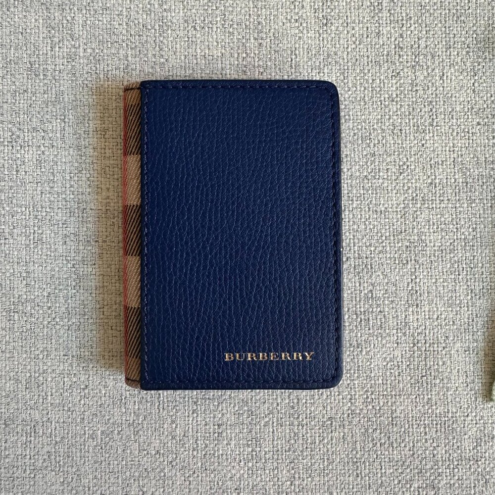 Blue Burberry Folding Card Case Wallet